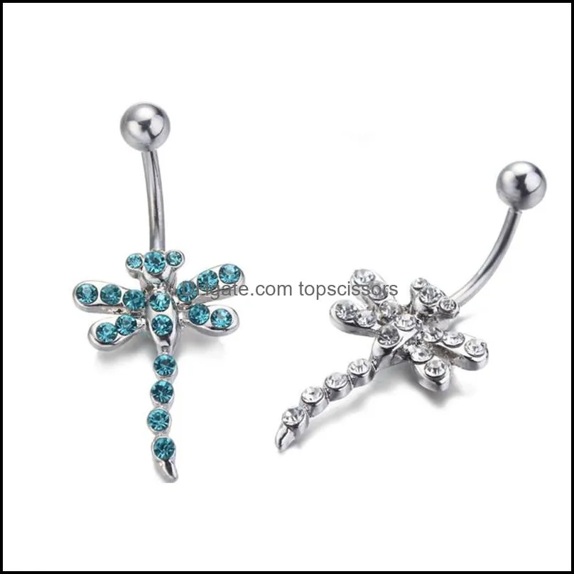 body piercing jewelry with gem dragonfly belly button ring navel bars for women