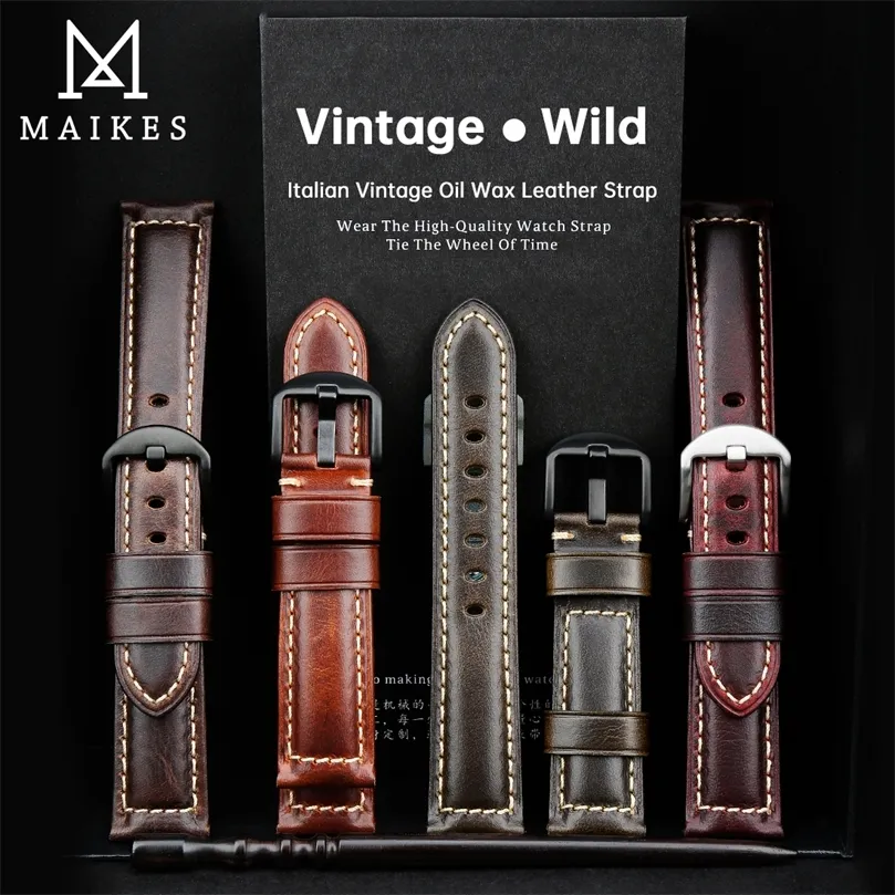 Bracelet de montre rétro en cuir véritable, cire d'huile, en cuir de vache, ceinture 18 20 22 24mm, pour femmes et hommes, bracelet intelligent marron, 220507