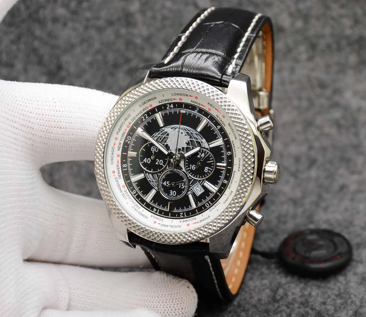 B05 49mm de relógio unitário de cronógrafo Movimento de quartzo prata case limitada dial preto 50th anniversary assista strape de couro para homens relógios de pulso