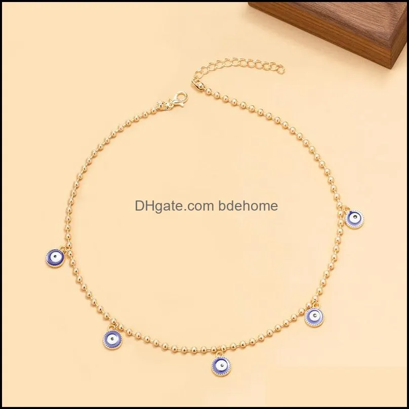 Hot Selling Devil`s Eye Blue Eye Pendant Necklaces Turkey Round 5 Eyes Necklace Clavicle Chain