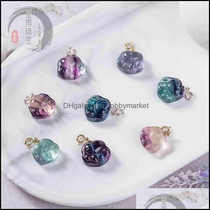 Xingyu Natural Crystal Rainbow Fluorite little angel cat claw Bear Pendant small slip jewelry DIY accessories