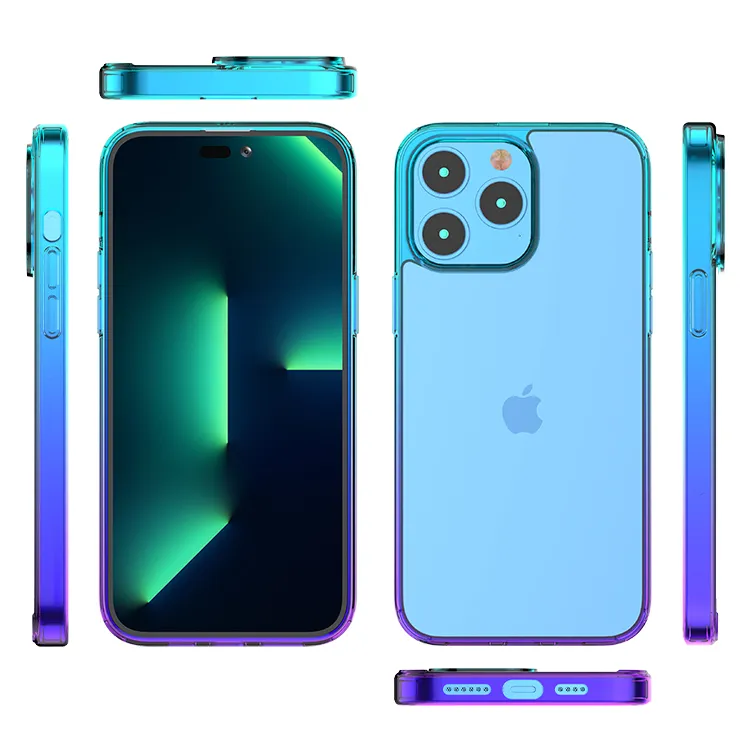 Étuis de téléphone en acrylique dégradé de couleurs doubles de 1,5 mm pour iPhone 14 Pro Max 13Pro 12 Mini 11 XS XR 7 8 PlusCouverture arrière transparente en TPU antichoc pour mobile