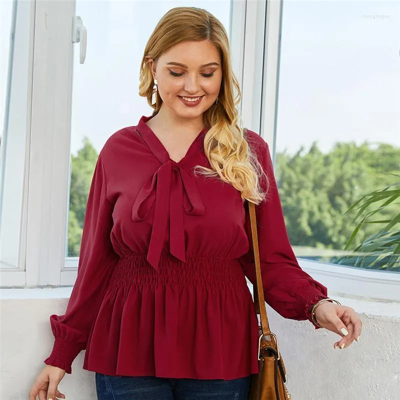 Frauen T-Shirt Frühling Summer Plus Size Solid Office Lady Top Frauen Full Ärmel Bug elastischer Taillenhemd 2022