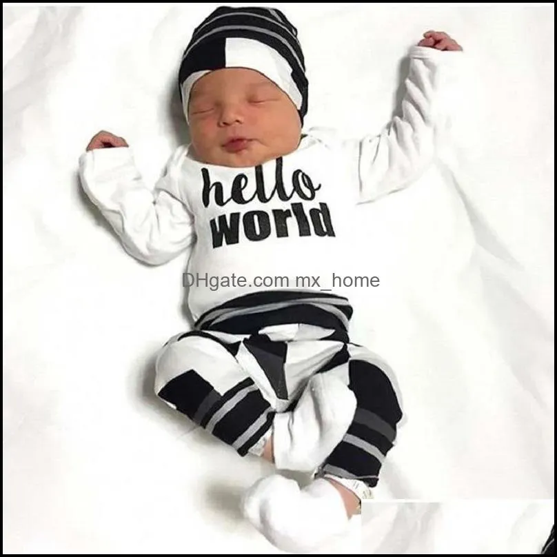 Kläder sätter Hello World Spring Autumn Style Childrens Bomull med långa ärmar Mustasch Print Suit Baby Boy Kid MxHome DHDBT