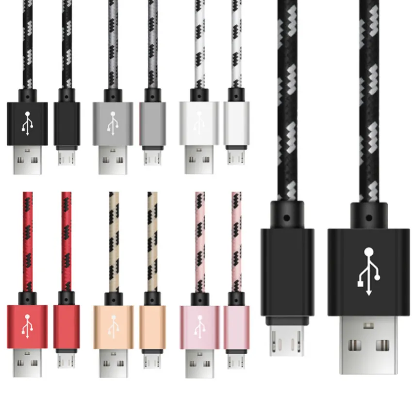 1m 2m 3m 25 cm nylontelefonkablar Snabbladdning Typ C Micro USB Data Sync Charger Cable Android Telefonladdningstråd
