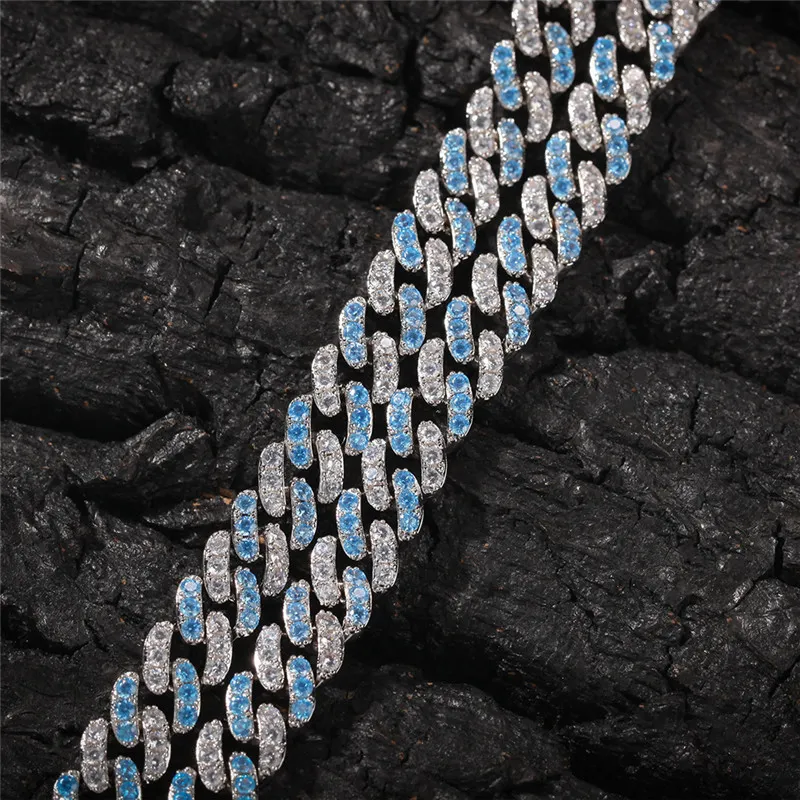 20 inch copper cuban link chain diamond necklace mens blue CZ bracelet silver chain for man Iced Out Chains Zirconia Necklaces Woman Choker Hip Hop
