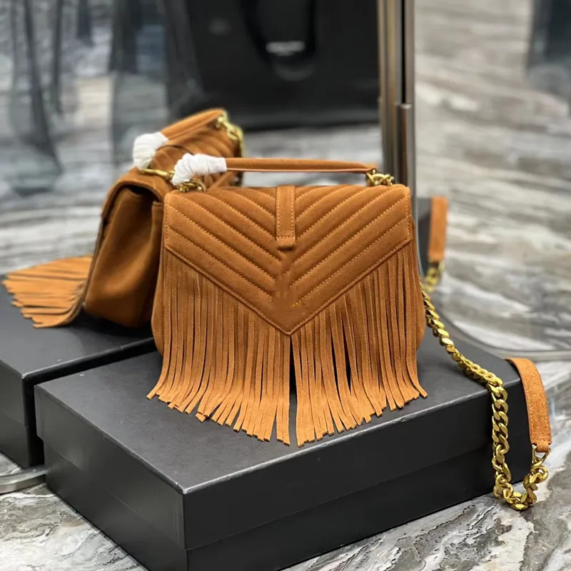 7A NIEUWE TOP Designer Crossbody Bag Luxe lederen Tassel Postman Frosted Imitatie Deer Velvet V Patroon Schouderketen Klassiek modemerk 392737 Geschenkdoos