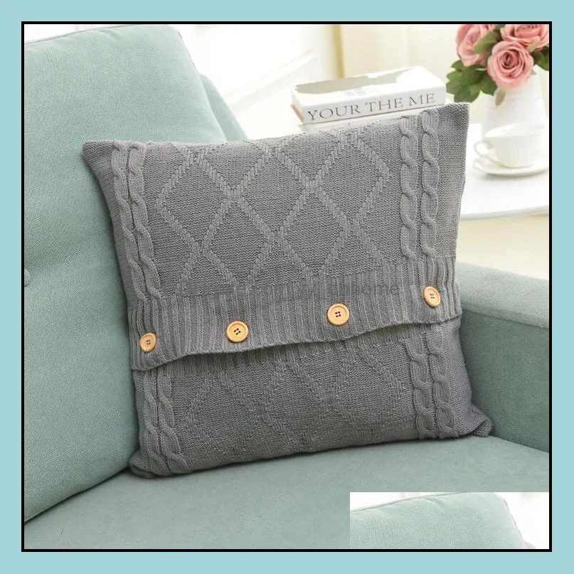 Pillow Case Bedding Supplies Home Textiles Garden Ll Knitted Er Decor European Crochet Button Sofa Dhgeh
