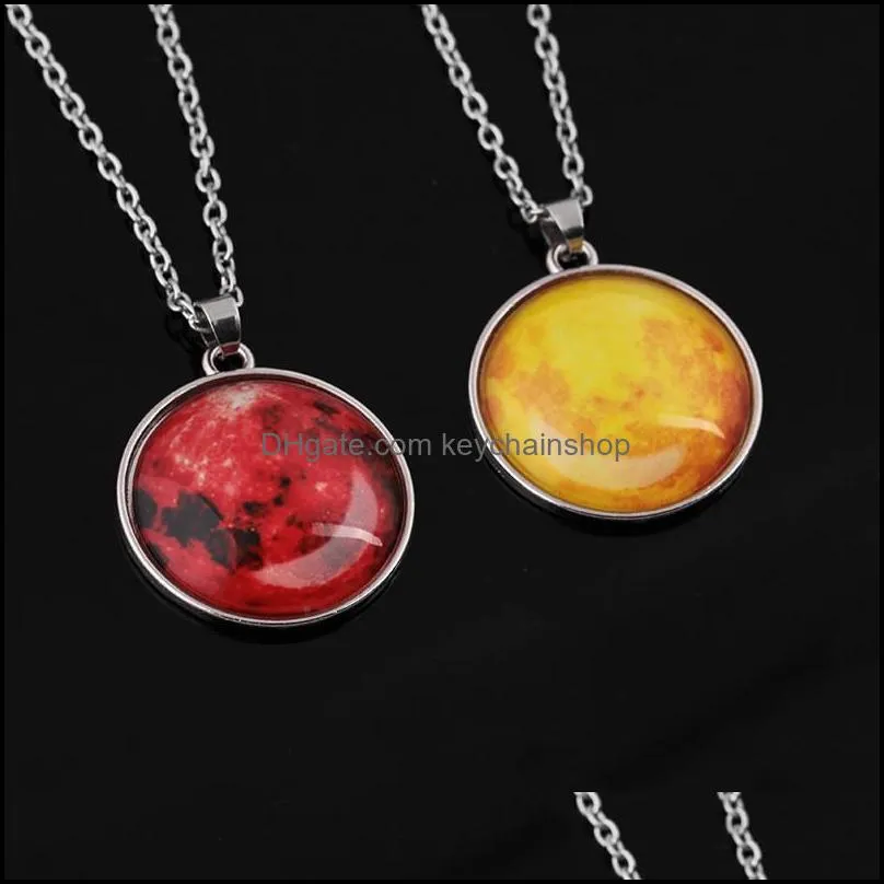 Galaxy Nebula Moon Luminous Pendant Necklaces 8 Colors Fashion Glass Cabochon Silver Chain Necklace Glow In The Dark Jewelry