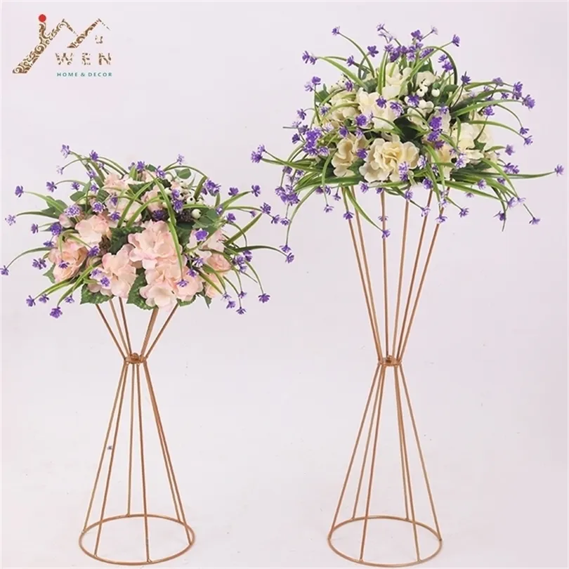 70 cm/ 50 cm Flower Vases Gold/ White Flower Stands Metal Road Lead Wedding Centerpiece Flowers Rack för Event Party Decoration T200524