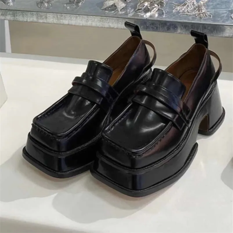 platform shoes Loafers Mary Janes Women's Shoes square toe british style women retro big toe all-match loafers platform heels 220813