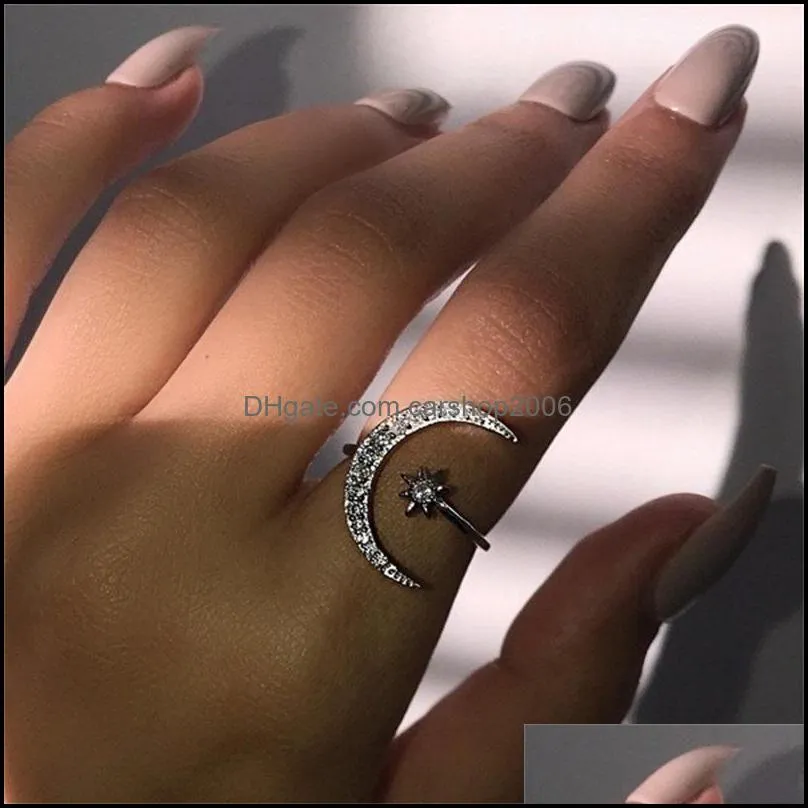 Band Rings smycken Crescent Ring Fashion Star och Moon National Wind Pexe Finger Open 966 Q2 Drop Delivery 2021 AAH01