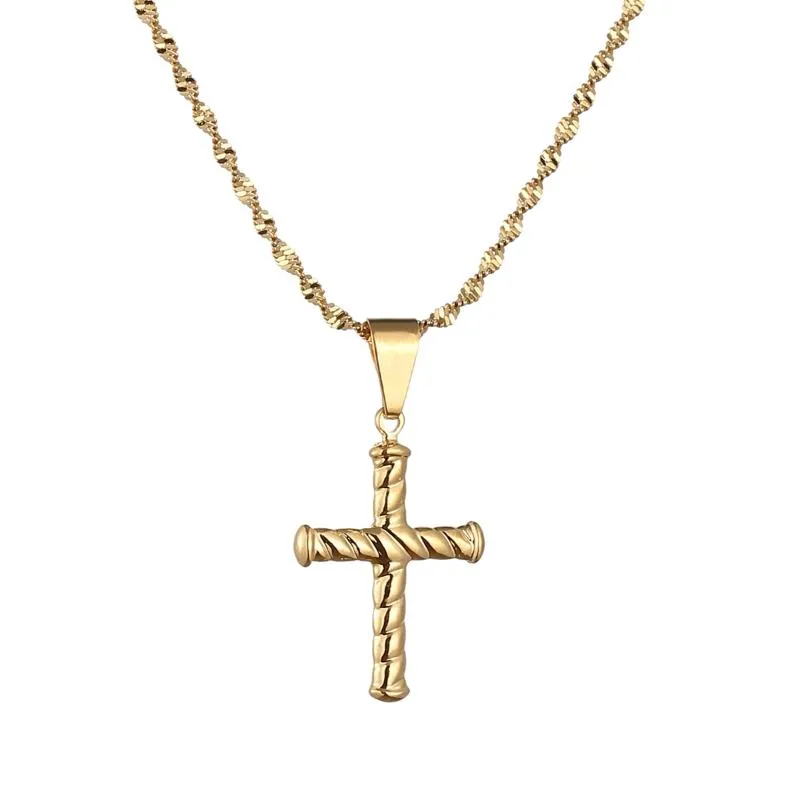 Chaînes Arrivée Trendy Brillant Simple Croix Pendentif Collier Or Couleur Religion Bijoux