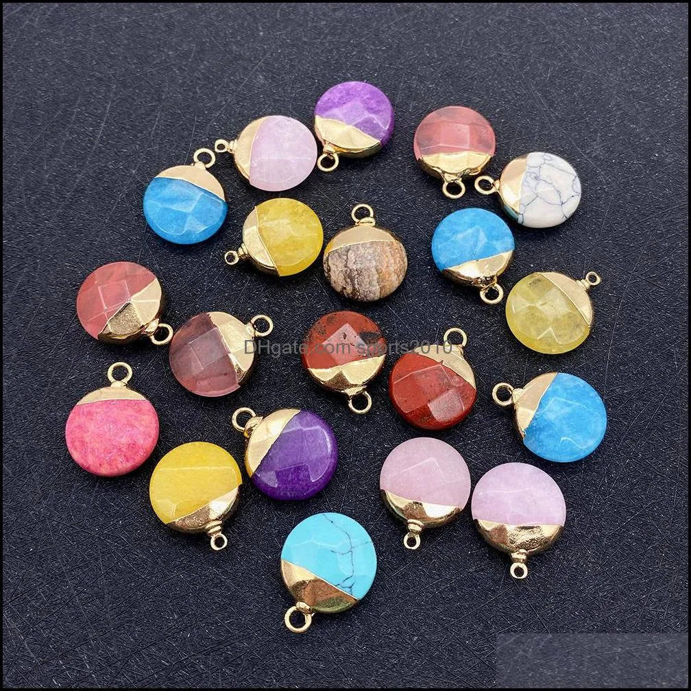 colorful crystal stone round charms pendant for jewelry making chakra reiki healing green aventurine pendants 15x19mm sports2010