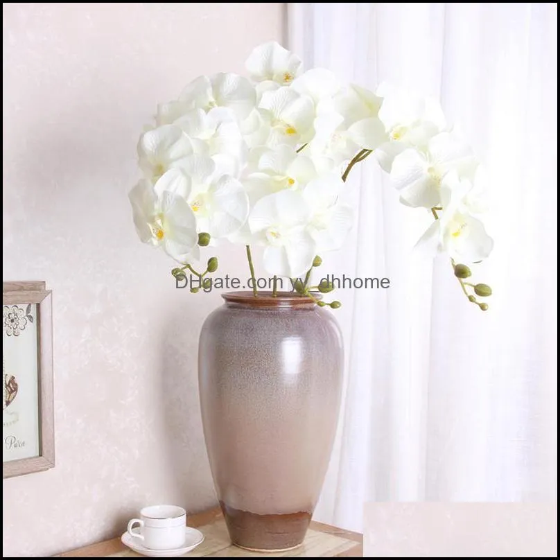 Decorative Flowers & Wreaths 7 Heads Silk Orchid Phalaenopsis Wedding Floral Bouquet Artificial Plants Fake Home Decor