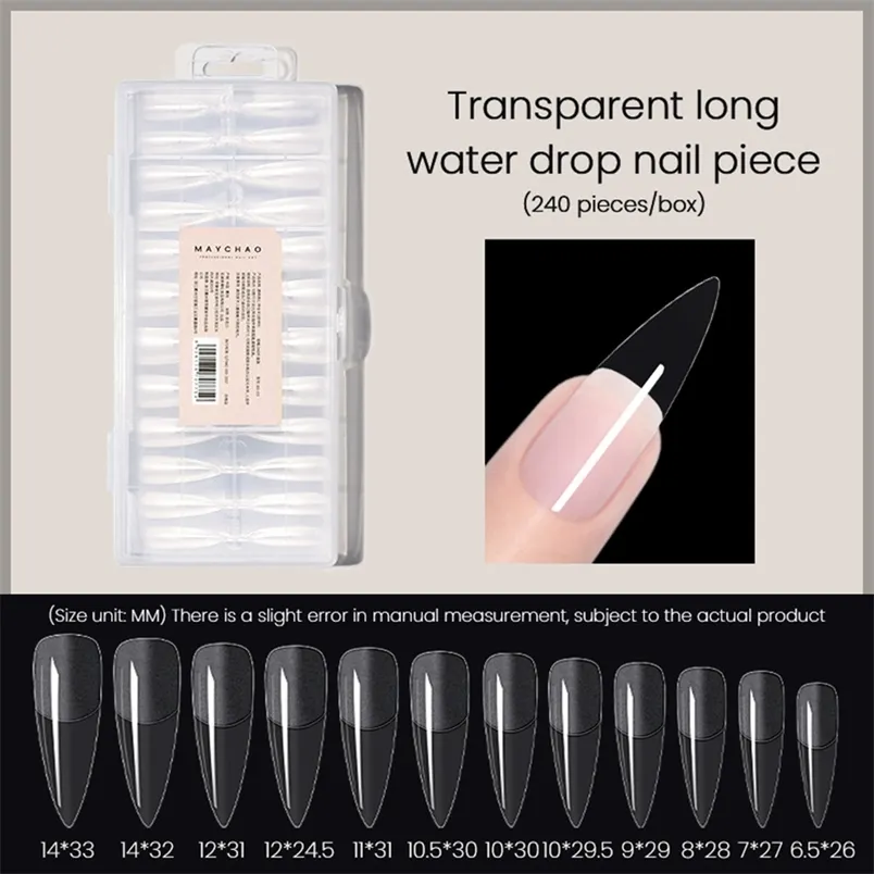 Maychao Acrylic Extension False Nail Tips Full Cover 네일 팁 프랑스어/Long T/Square/Round 네일 아트 연습 도구 240pcs 220726