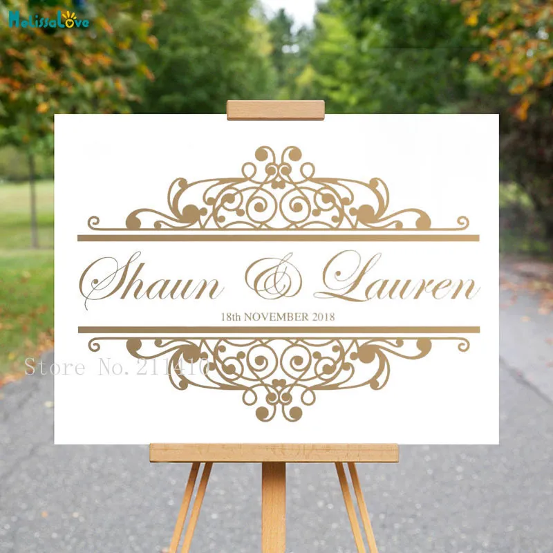 Personnalisez le nom personnalisé de mariage et la date Lieu Bienvenue Décor Stickers 3d Stickers muraux Affiche Design Art Peintures murales YT685 Y200103