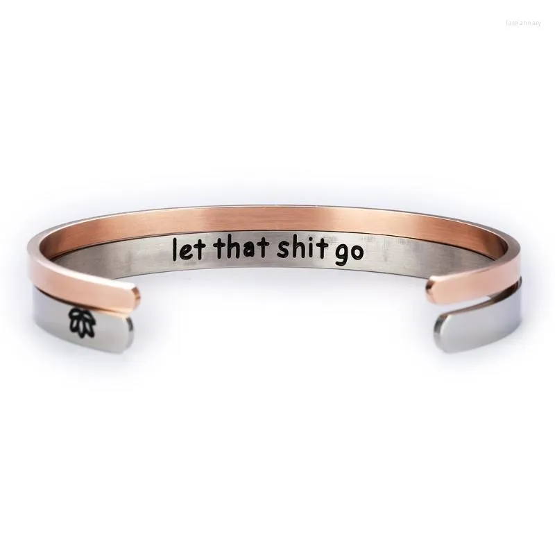 Bangle PolishedPlus Bracelet Personnalisé Let That Go Titane Acier Lettre Personnalisé Pour Femme Anniversaire Fille GiftBangle Lars22