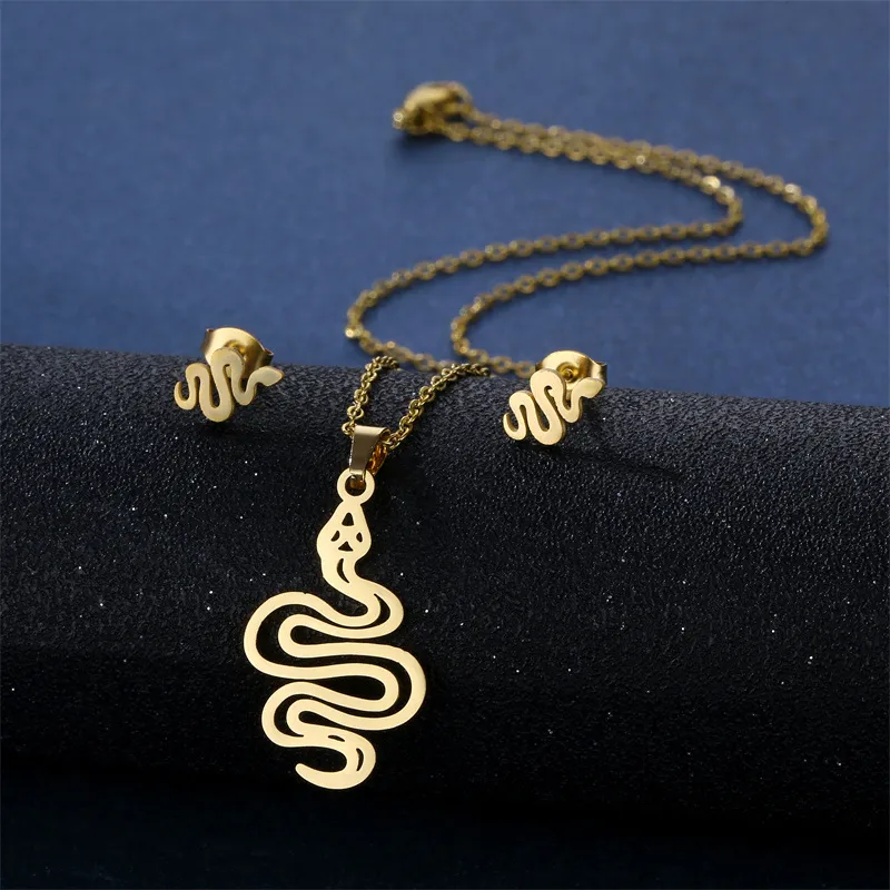 Zodiac animal serpent collier personnalité mode simple en acier inoxydable Pendentif boucles d'oreilles ensemble clavicule chaîne bijoux unisexe