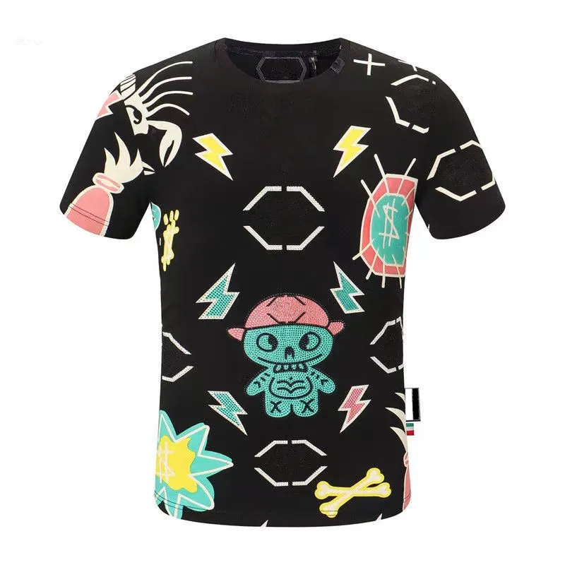 Camisetas de diseñador para hombre con camisetas de algodón con diamantes Perno Verano Tops brillantes Camiseta Estampado de moda Lujo O Cuello Streetwear Hip Hop Esqueleto de alta calidad Manga corta