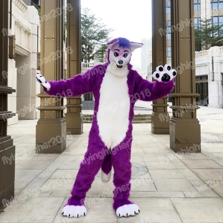 Hallowee Purple Husky Wolf 마스코트 의상 최고의 품질 만화 애니메이