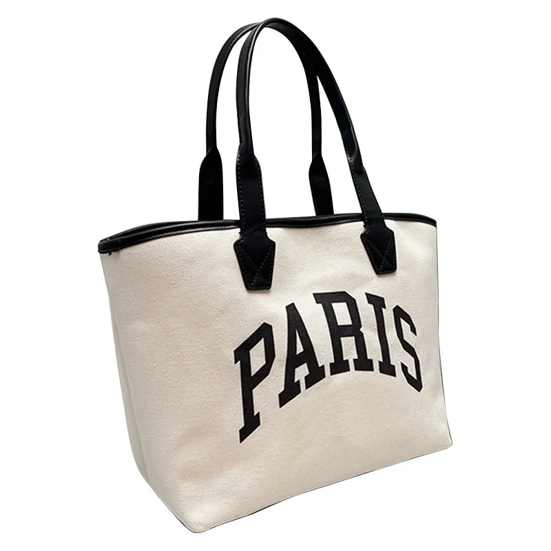 28cm Canvas Tote Bag Cities Paris Handbags High-quality Shop Bags Shoulder Bag Totes Purse Wallets Patchwork Genuine Leather Classic Letter Print Large Capacity