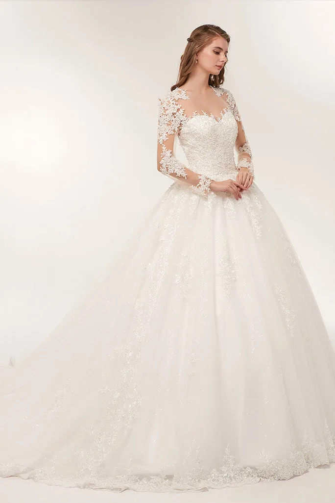 Lace Long Sleeve Sheer Jewel A Line Wedding Dress