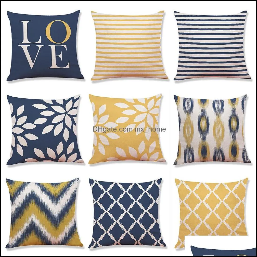 Pillow Case Geometry Pillowcase Cotton Linen Printed 18X18 Inches Euro Cushion Ers Car Sofa Home Party Decoration 45*45Cm Drop Delivery 2021