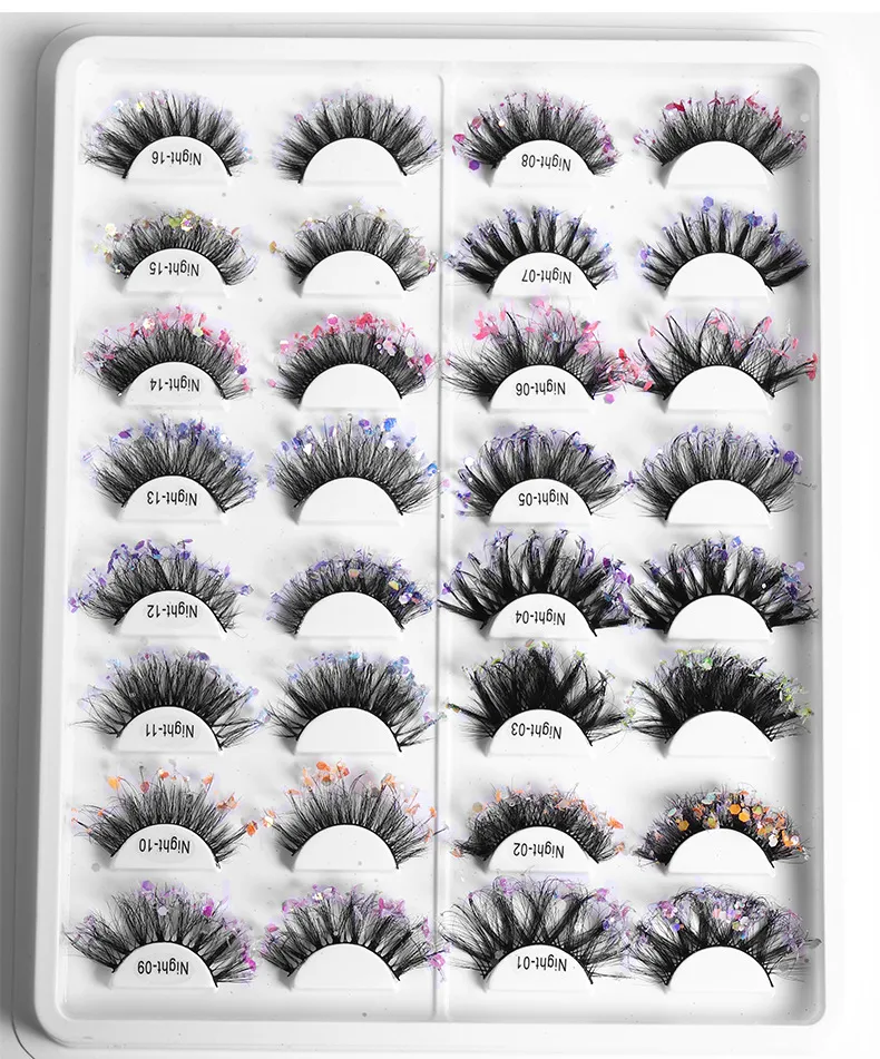 Feita mão reutilizável noite-luminosa cílios postulos encaracolados crisscross grosso natural longo lantejoulas Lantejoulas Lakes Falso Luz Multilayer Eyelash Extensões DHL