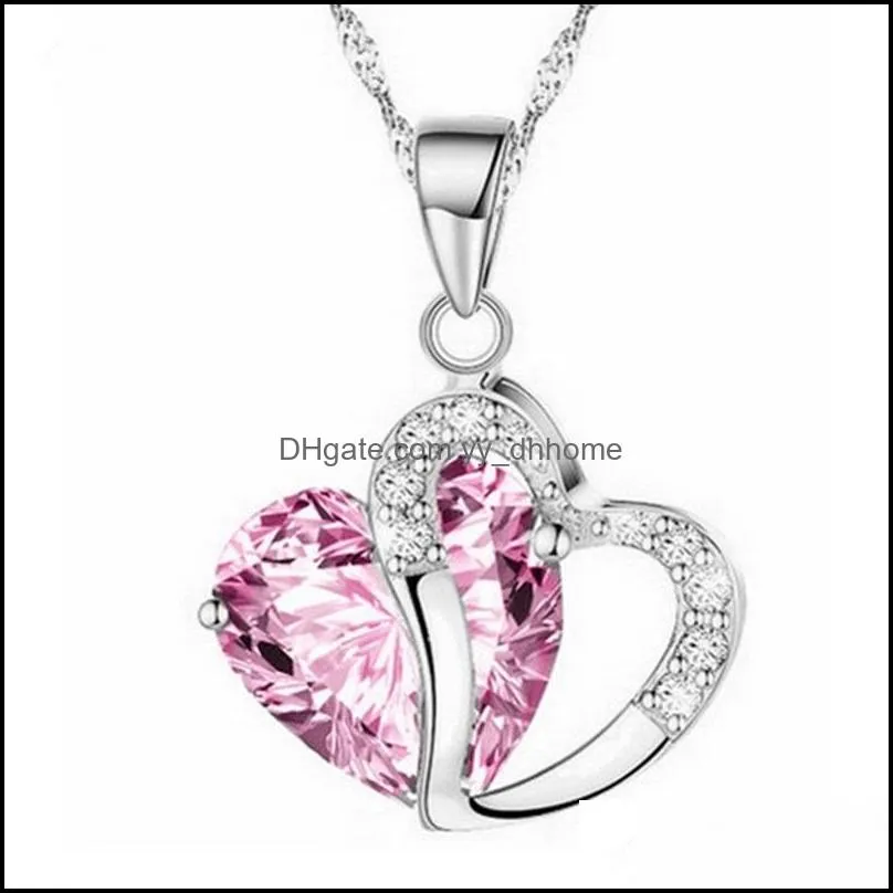 10 colors Luxury Austrian Crystal Necklaces Women Rhinestone Heart shaped Pendant Silver Chains Choker Fashion Jewelry Gift Bulk 151