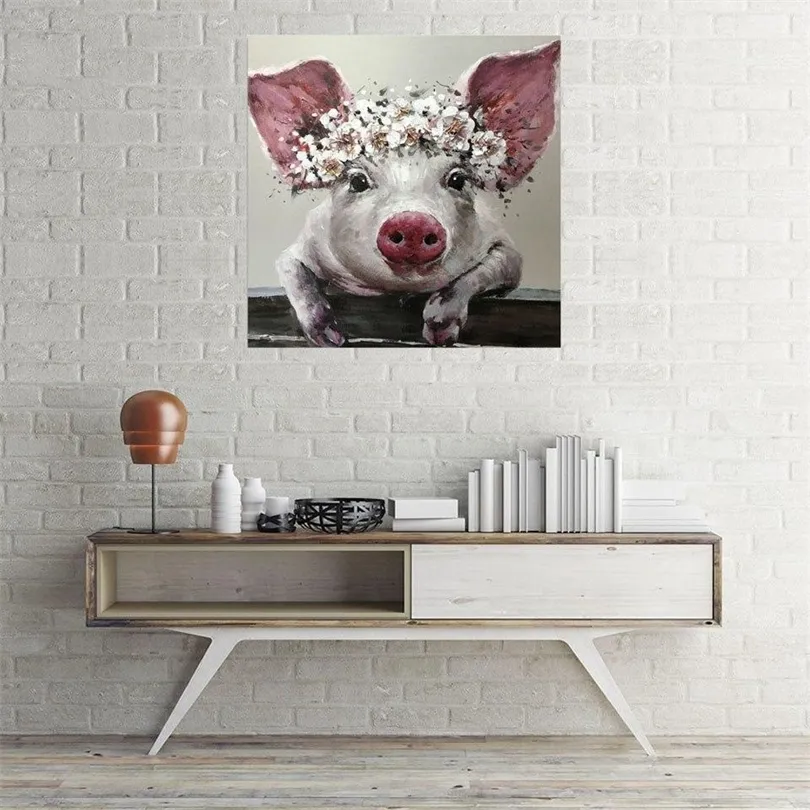 写真家の装飾1枚の毛の豚の毛の豚のキャンバスキャンバスの毛が花の冠を描くバスルームウォールアートポスターT200608