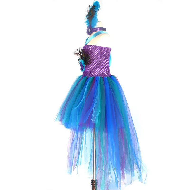 Peacock Tutu Costume Dress Child Girls Pageant Prom Ball Gown Princess Peacock Feather Halloween Birthday Party Train Dress (7)