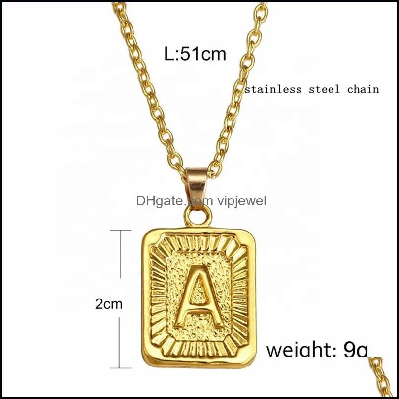 wholesale personalized fashion gold plated rectangle minimalist necklace jewelry popular alphabet initial necklace