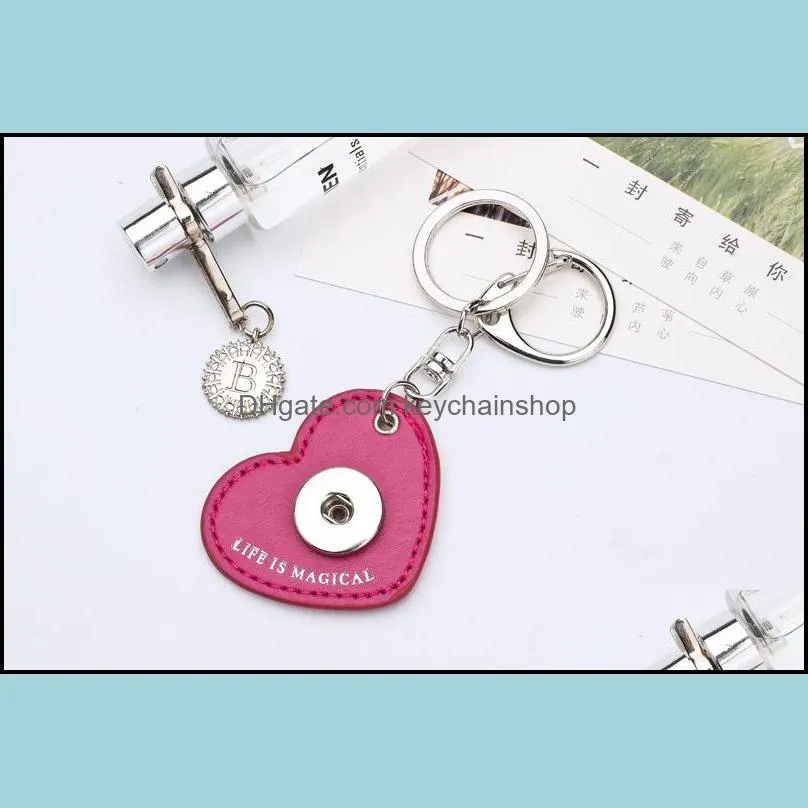 interchangeable ginger snap buttons heart key rings trend jewelry leather keychain favors fashion keychain ha011