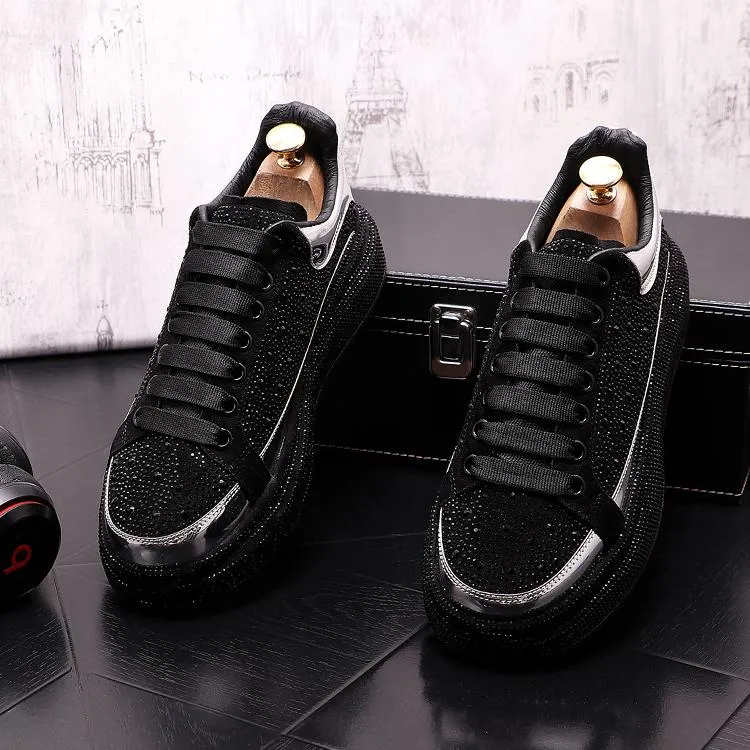 Luxury Black Rhinestone Punk Men Dress Shoes Designer Sneakers For Mens Hip Hop Casual Platform Shoes Trainers Chaussure Homme