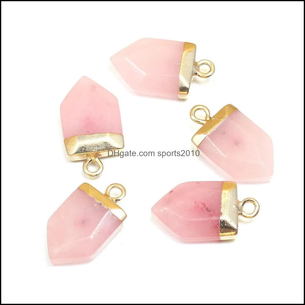 natural arrowhead cone semi-precious stone charms rose quartz healing reiki crystal pendant diy necklace earrings women fashion jewelry sports2010