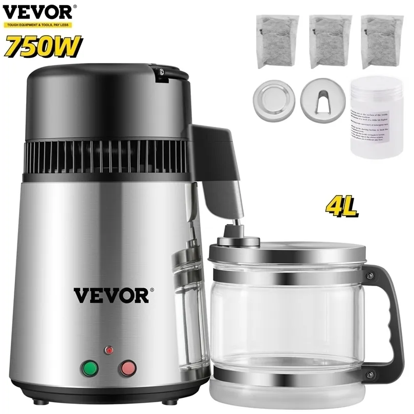 VEVOR 4L Pure Water Filter 304 Stainless Steel Home Water Bottle Drinking Distiller Machine Electric Dental Filtration Purifier 220719