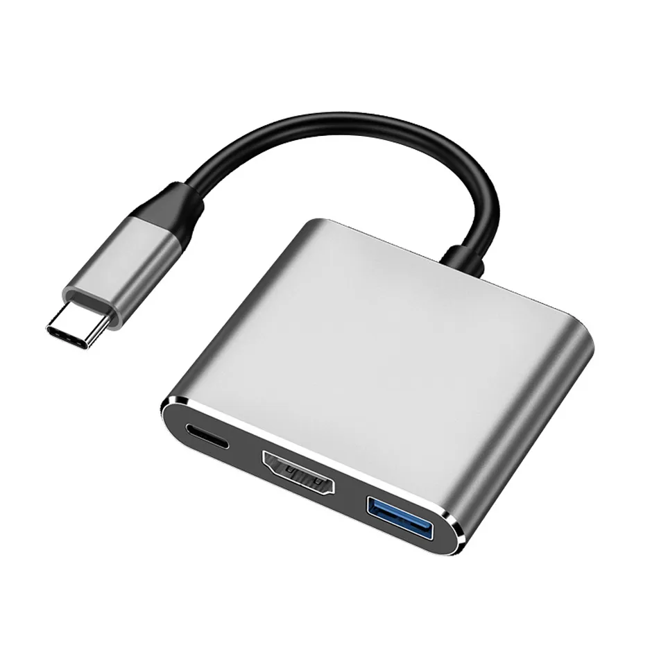 3 في 1 من النوع C إلى HDTV HUB Aluminium USB 3.0 شحن محول USB-C 3.1 محور لـ Mac Air Pro Huawei Mate10 Samsung S8 Plus