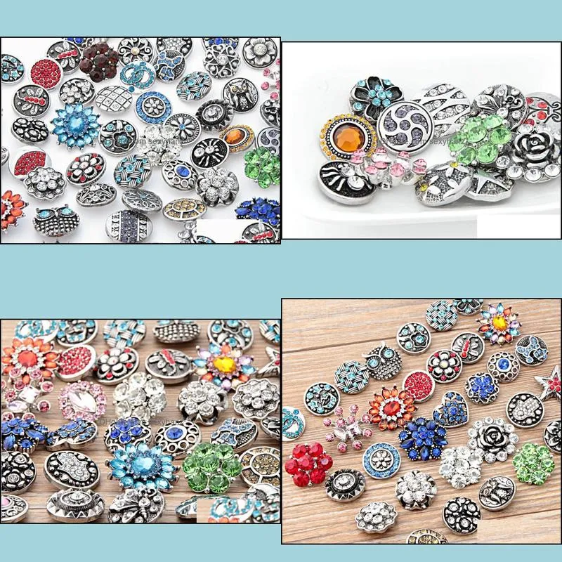 Snap Button 18mm Jewelry Rhinestone Buttons 18mm Metal Rhinestone Snap Buttons Fit Snap Bracelet Bangles Necklaces Wholesale