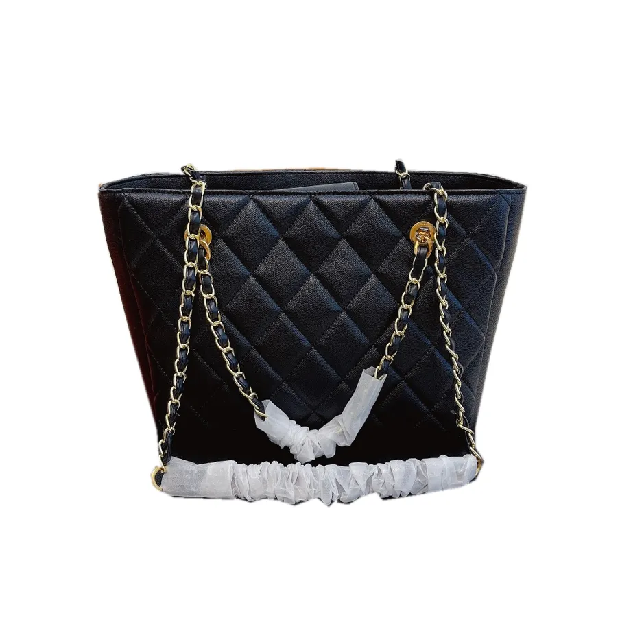 22SS Designer Shopping Bag Totes Bag Caviar Classic Quiltade Metal Chain Bags Svart och vit fast färg axel crossbody utomhus damer lyxhandväskor
