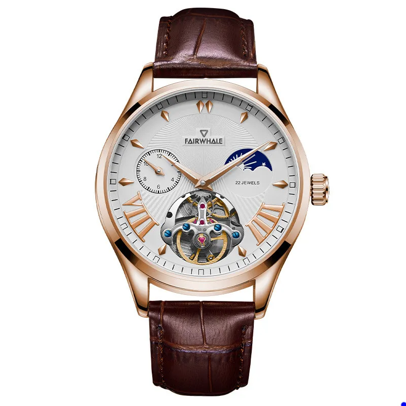 2024 Luxury Mechanical Tourbillon Leather Automatic Watch for Men