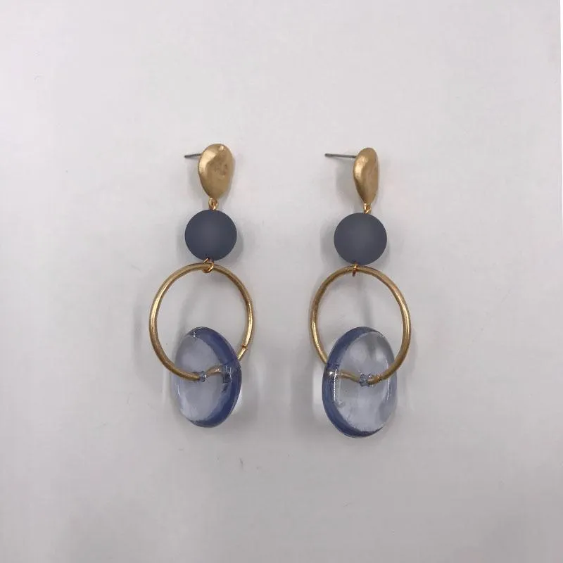 Dangle & Chandelier Kara&Kale Boho Fashion Jewelry Gothic Blue Transparent Resin Beads Ring Earings Vintage Gold Earrings For Women ED01