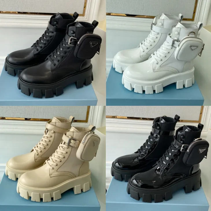 Nieuwe Designer Heren Dames Laarzen Monolith Glanzend Afneembaar Nylon Zakje Combat Schoenen Nylon Hailf Outdoor Dikke Bodem Middellange Laars 35-46