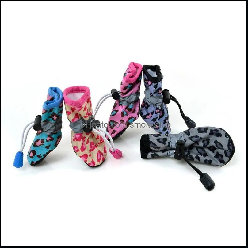 Pet Dog Cat Anti-Slip Rubber Sole Waterproof Leopard Boots Shoes 7 Size Dog Shoes 5 color pet shoes for dogs