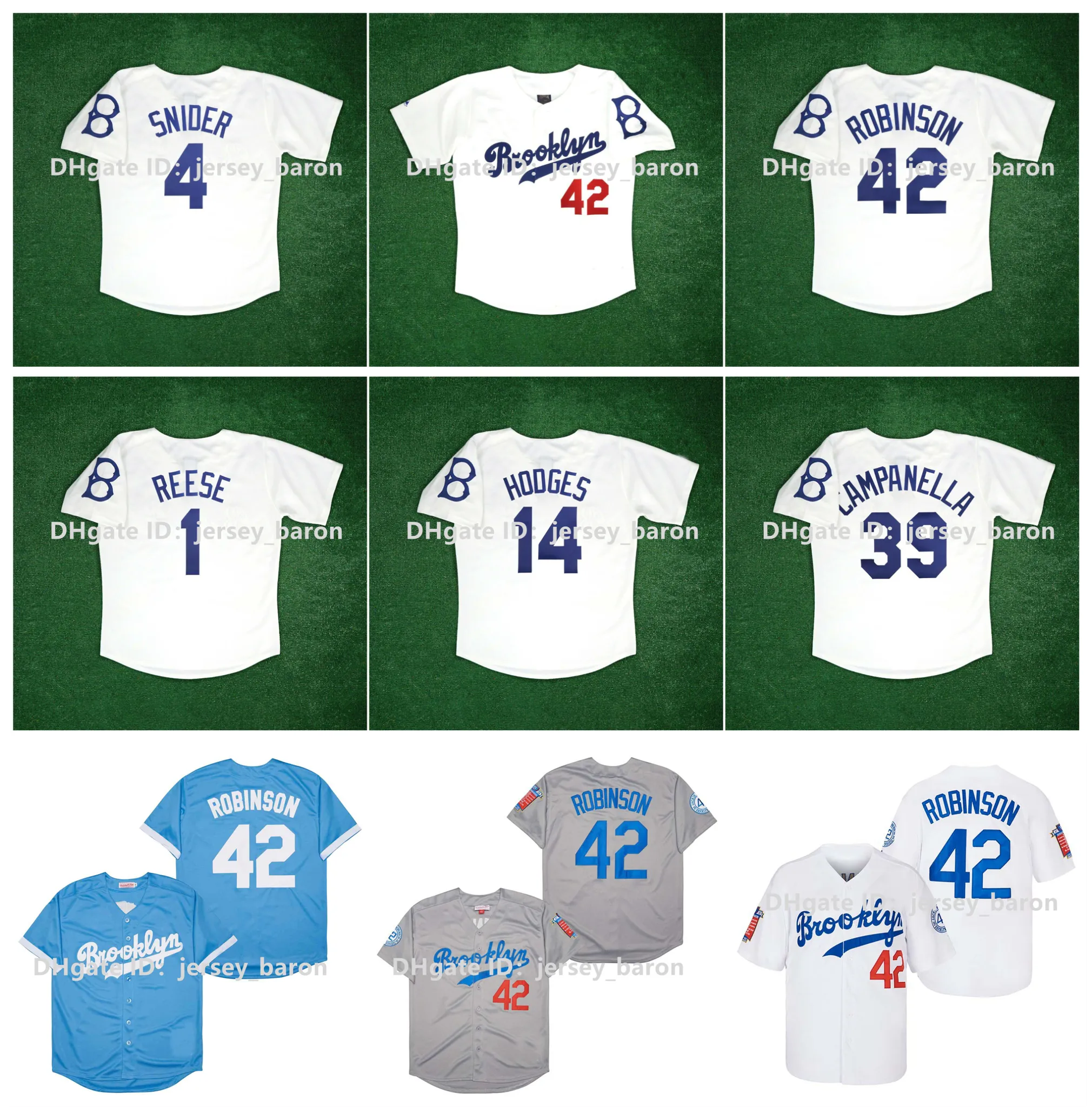 빈티지 브루클린 야구 저지 Jackie Robinson SANDY KOUFAX Duke Snider Pee Wee Reese Gil Hodges Roy Campanella 화이트 블루 사이즈 S-XXXXL