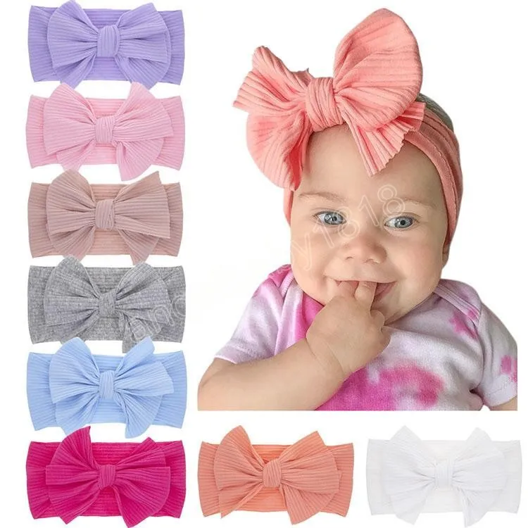 Mjuka bomullshår Tillbehör Barns hårband Baby Super Stretch Bowknot Girls Diy Big Bows Solid Headbands