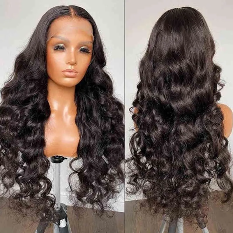 13x6 Lace Front Wig 5x5 Fermeture 13x4 al Cheveux Humains Noir Loose Wave 220608