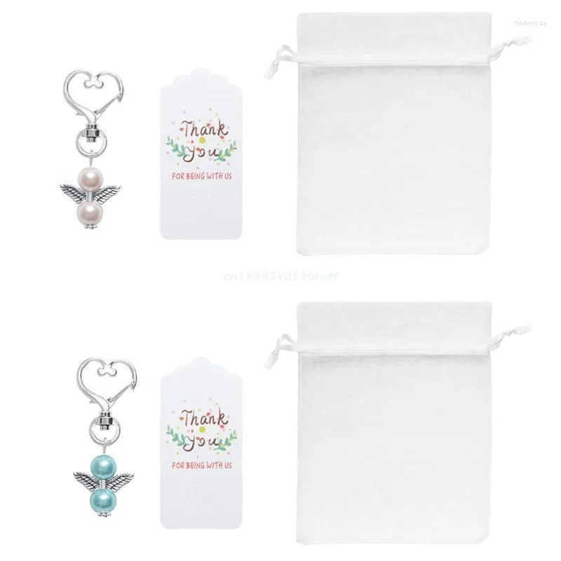 Keychains 24sts Angel Favor Plus Väskor Tack Kraft Taggar Gäståtervänd gynnar för Baby Shower Bridal Dropship Fred22