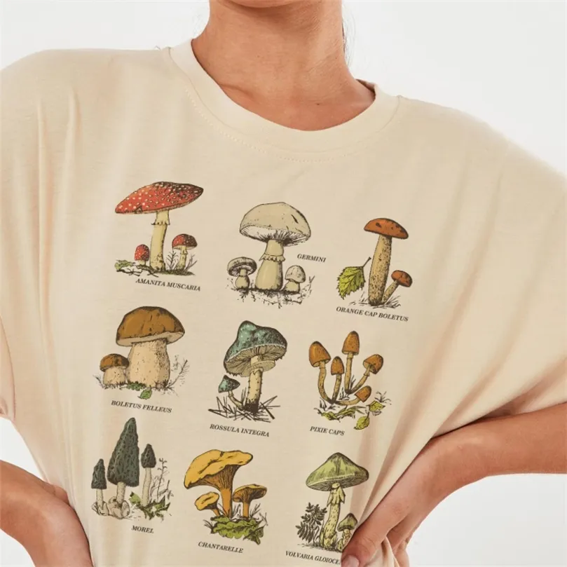Vintage Fashion Mushroom Print Oversized T Shirt Egirl Grunge Aesthetic Streetwear Graphic Tees Women Tshirts Cute Tops Clothes 220526
