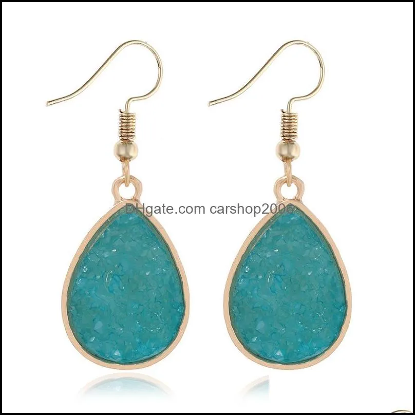 resin pink green blue druzy drusy designer earrings waterdrop charms fashion dangle earring for women